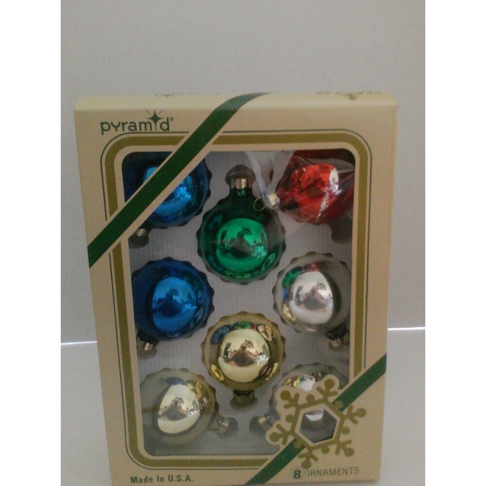 Pyramid brand glass Christmas ornaments 8 ornaments 2" multi color 1990 #2